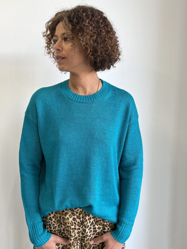 PULL COL ROND EN LIN TURQUOISE CTPLAGE