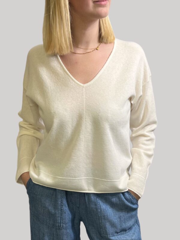BOMPARD - Pull Coton Cachemire Col V Oversized Naturel