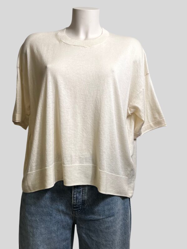 C.T.PLAGE - Pull Manches Mi-Longues Blanc En Coton Et Soie