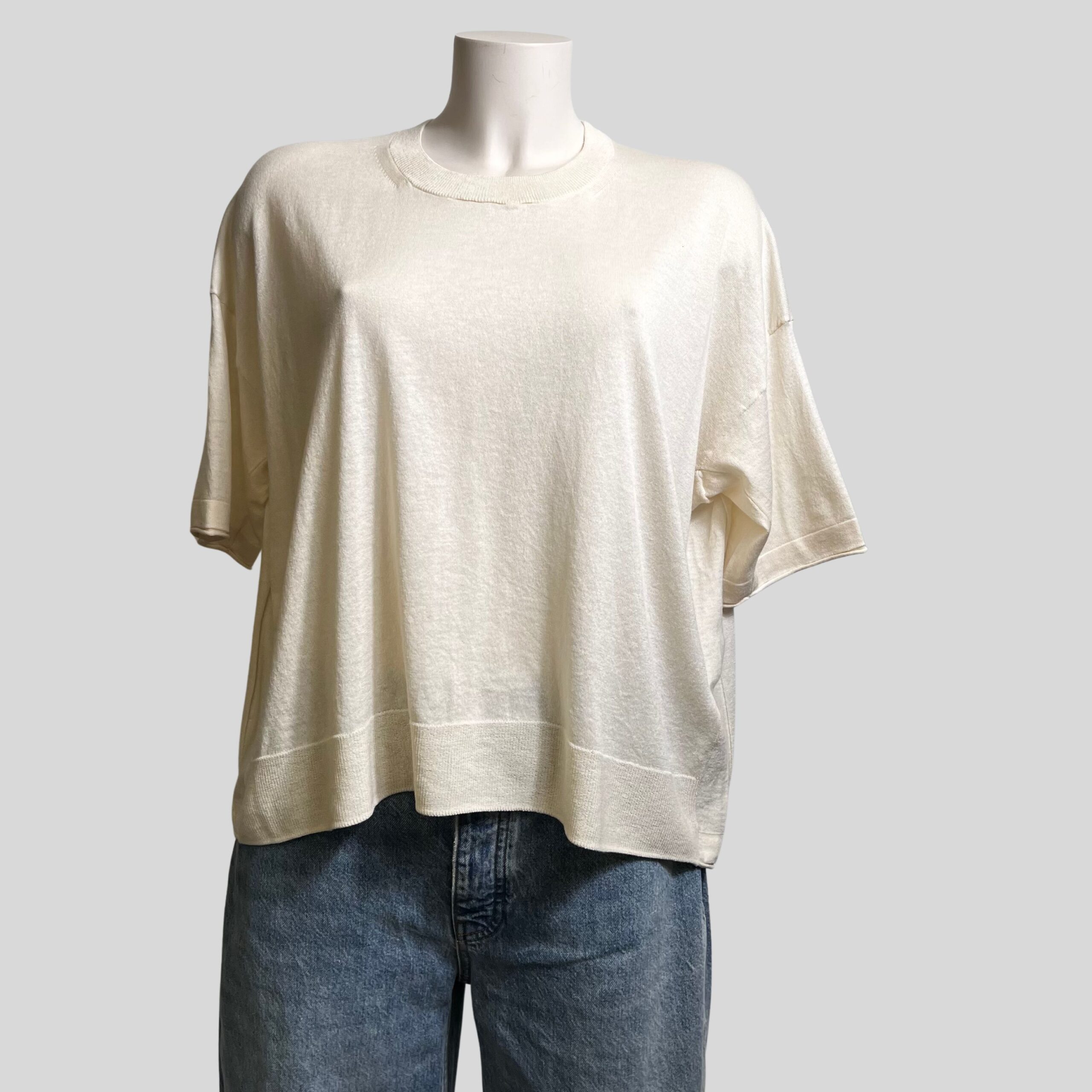 C.T.PLAGE - Pull Manches Mi-Longues Blanc En Coton Et Soie