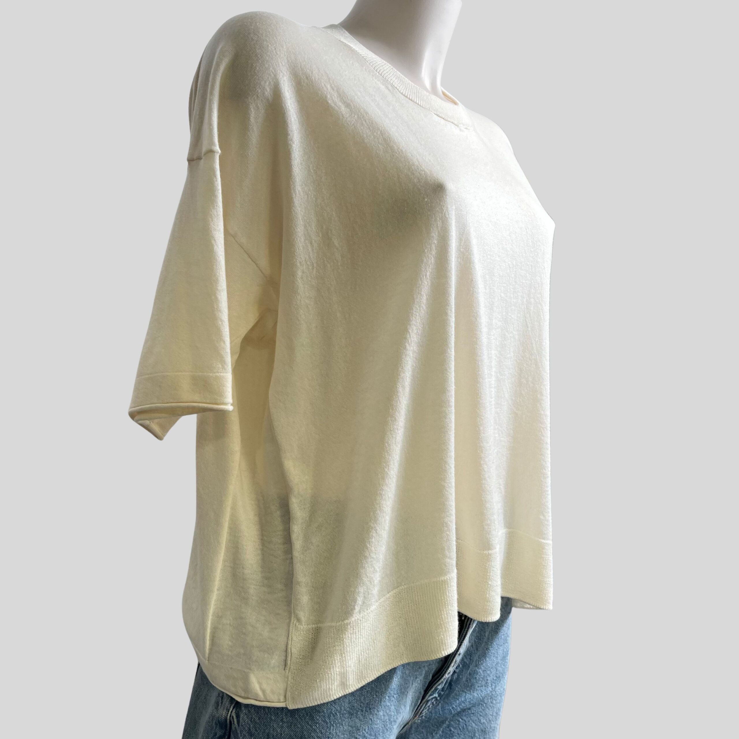 C.T.PLAGE - Pull Manches Mi-Longues Blanc En Coton Et Soie – Image 3