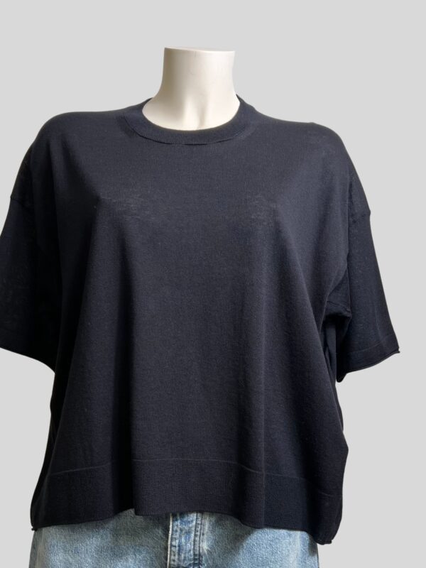 C.T.PLAGE - Pull Manches Mi-Longues Navy En Coton Et Soie